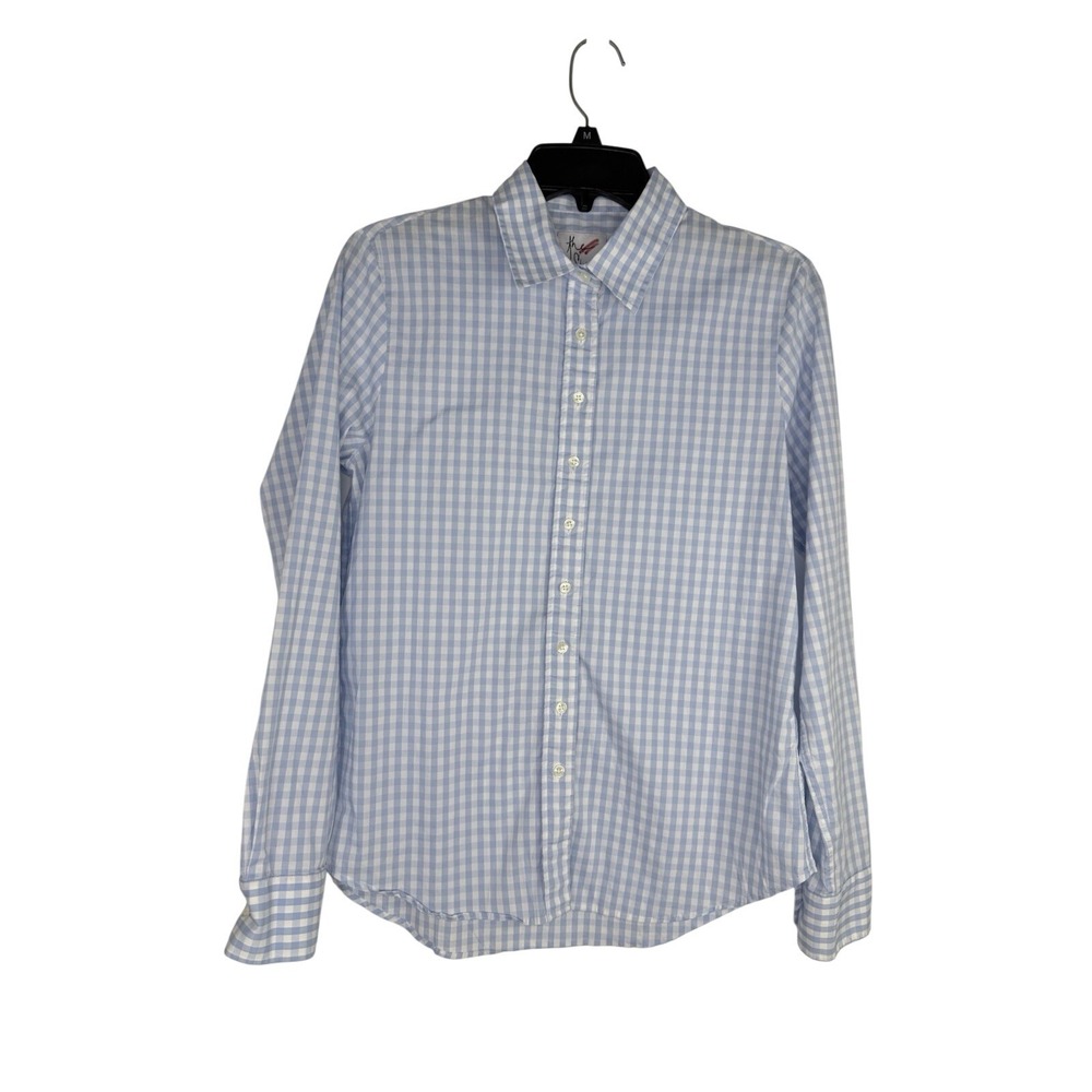 The Shirt Rochelle Behrens Women's M Light Blue White Check Gingham Long Sleeve